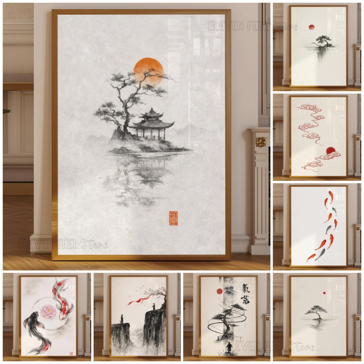 Japanese Minimalist Lifestyle - Affiche d'Arbre à Encre Japonais Wabi