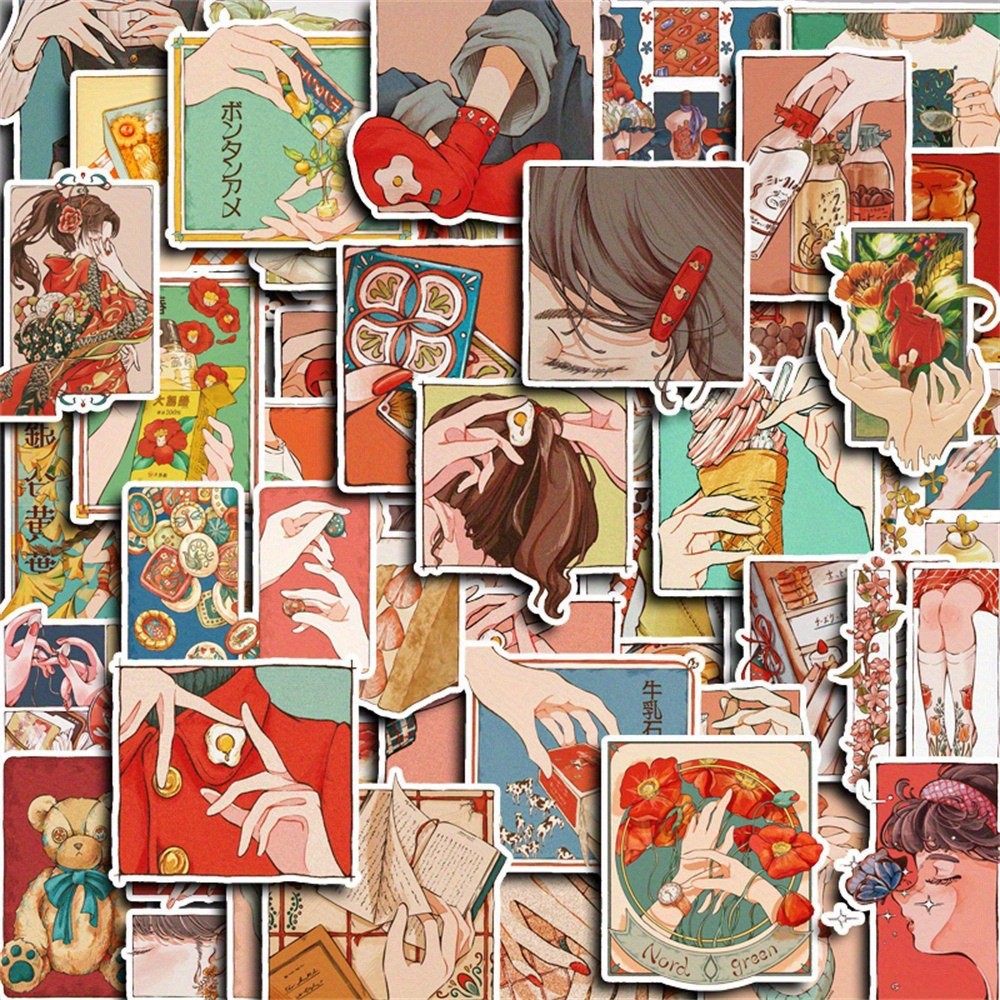 Japanese Lifestyle In Japanese - 50 autocollants décoratifs de style vintage