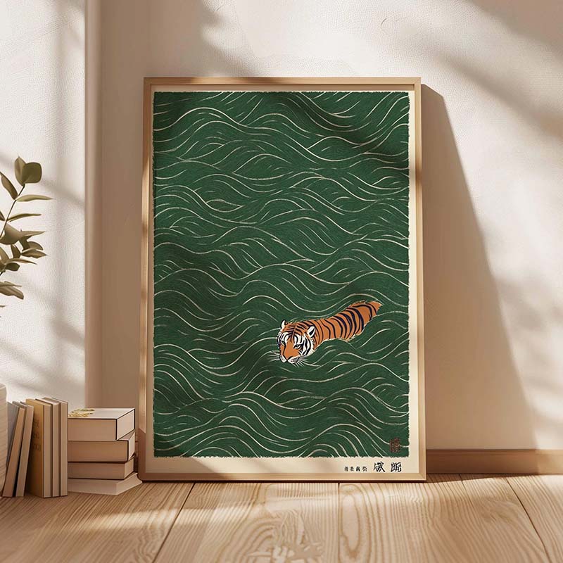 Japanese Minimalist Lifestyle - Affiche de natation du tigre japonais,